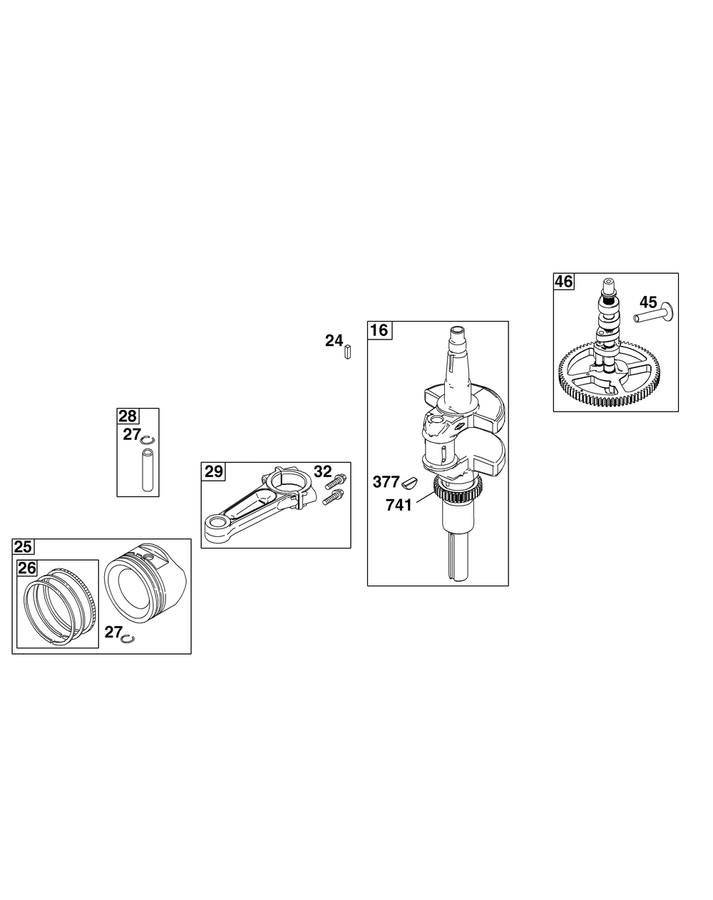 Crankshaft Group Diagram and Parts List for 40U777-0010-G1 400000 - 699999 Briggs and Stratton Engine
